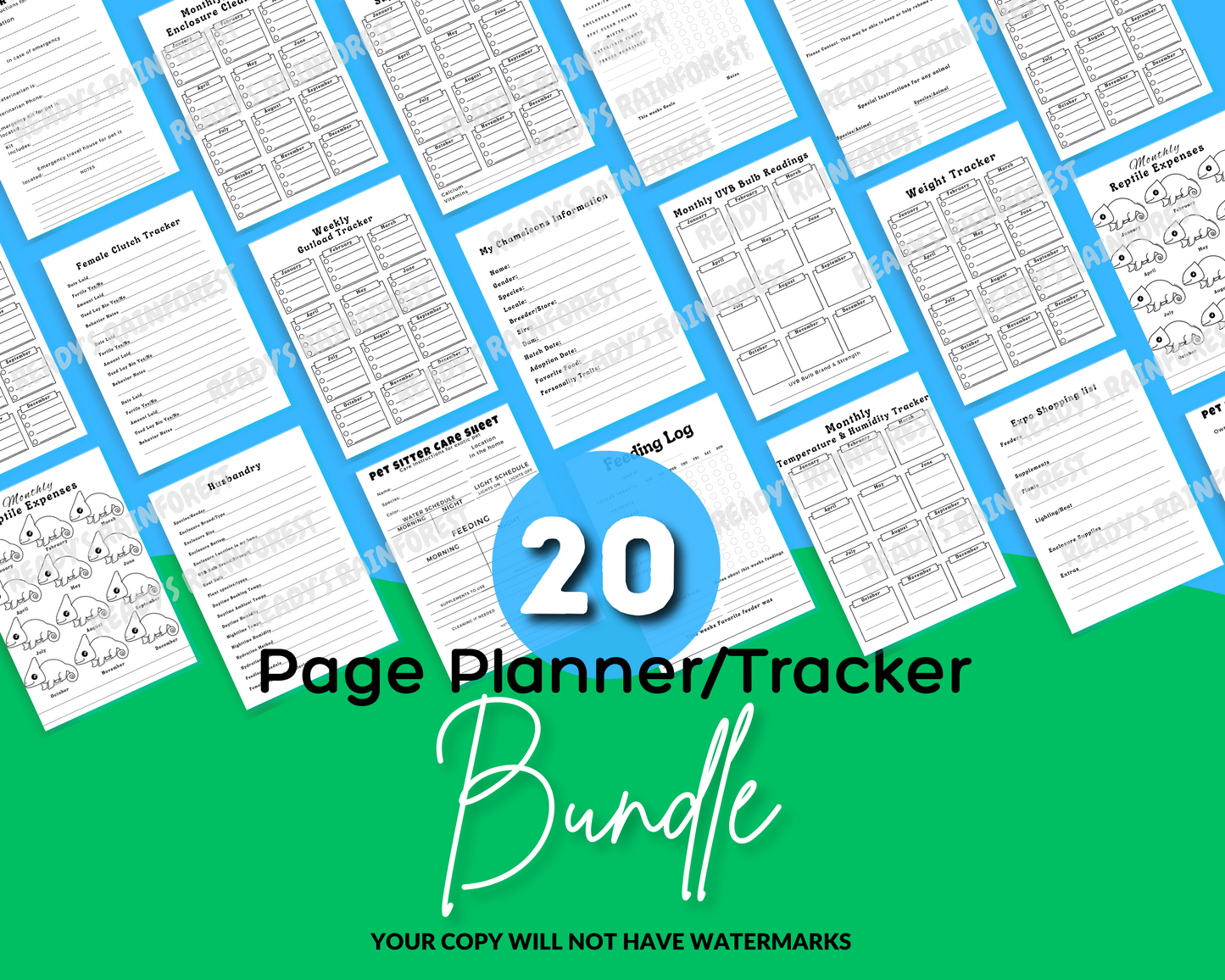 Chameleon Planner & Tracker Printables 20 Pages
